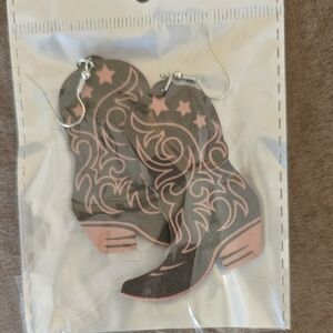 Pink and Gray Western Boot Earrings